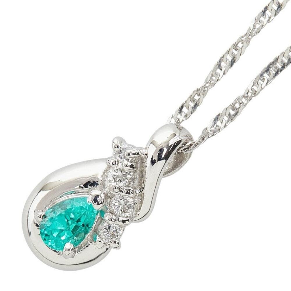 Unbranded Emerald Diamond Drop Motif Platinum 900 Necklace Silver